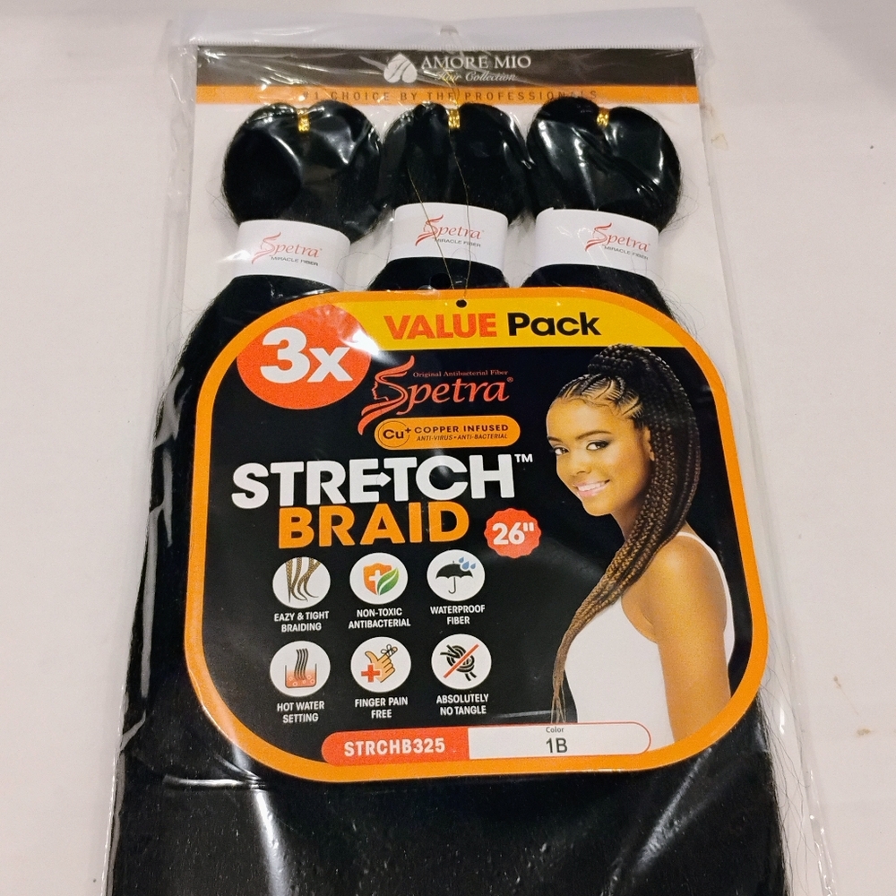 Stretch Braid Hair Extensions Color 1B - Picture 2 of 6